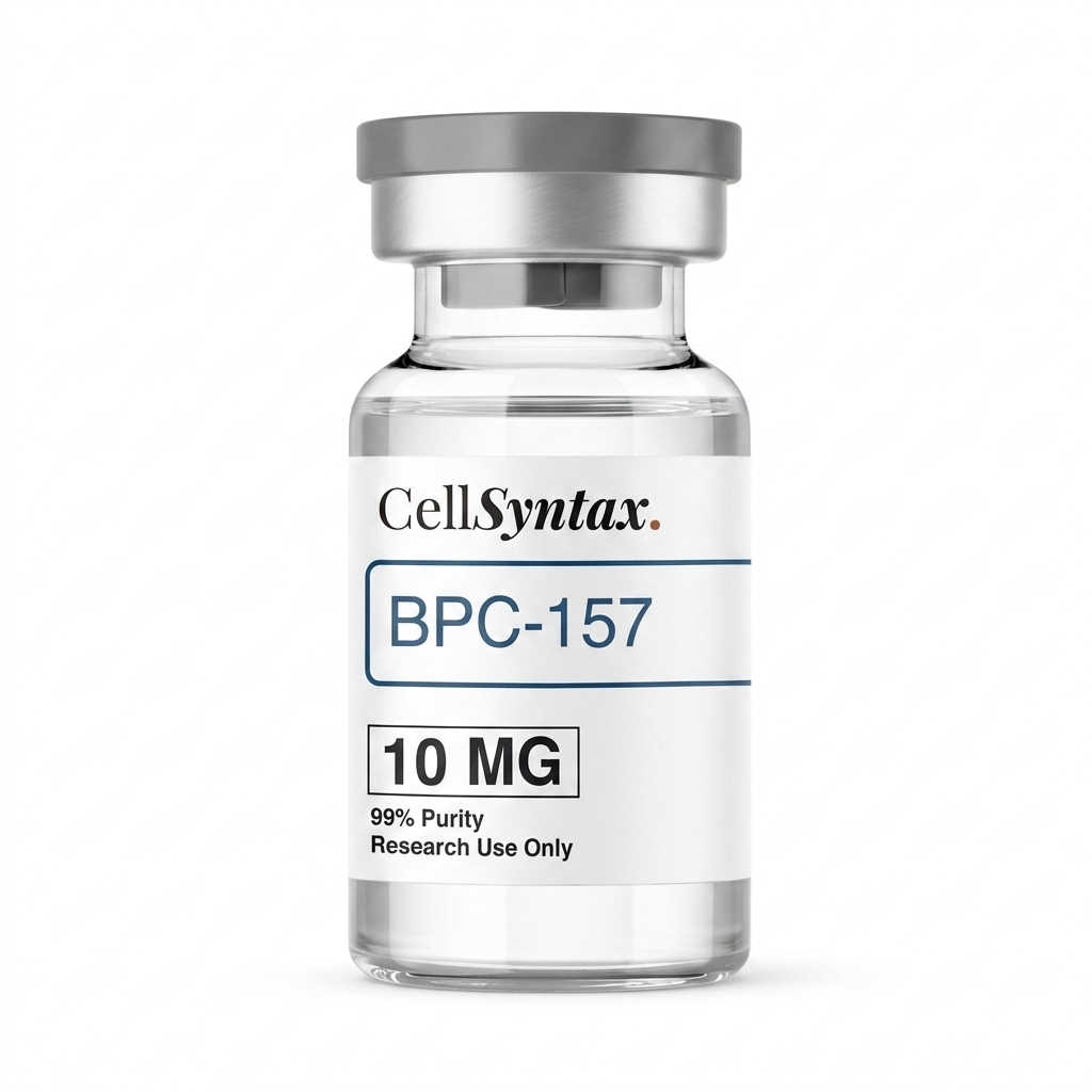 CellSyntax BPC-157 vial with dark gray cap